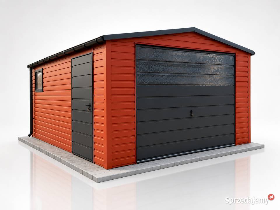 Garaż blaszany 4x5 dwuspadowy Brąz MAT Grafit brama uchylna