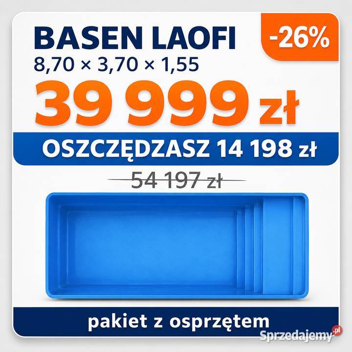 Basen ogrodowy poliestrowy ZESTAW 87x37x155m Baseny Łódź