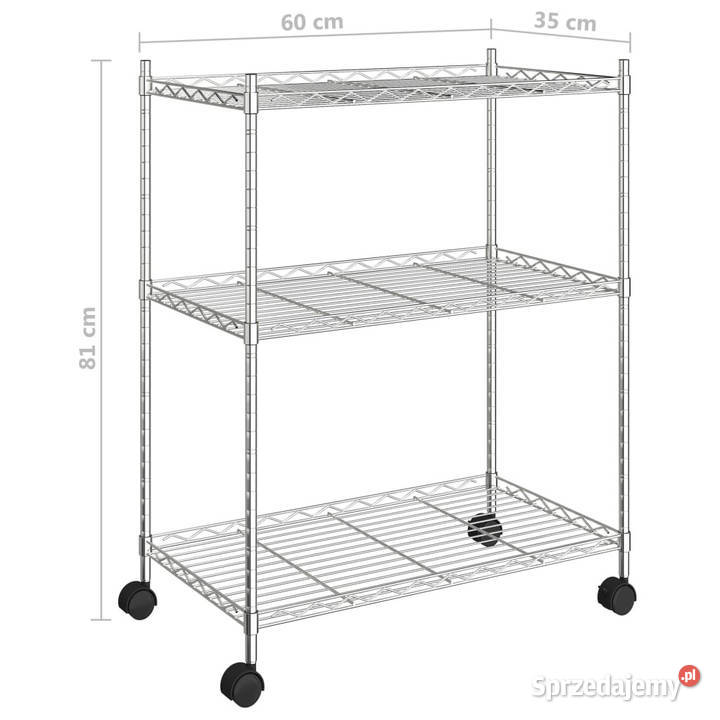 3poziomowy regał na kółkach 60x35x81 chromowany