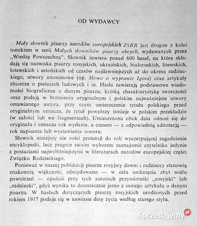 Mały słownik pisarzy narodów europejskich ZSRR sprzedam