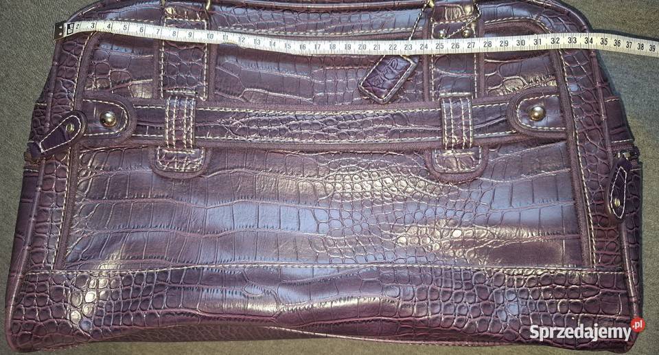Elegancka torebka kuferek Clarks śliwkowa kroko 32cm lubuskie Zielona Góra