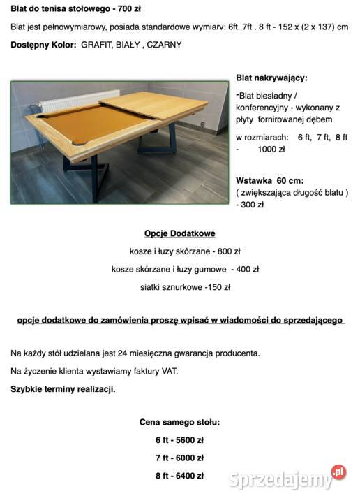 Stół bilardowy WENECJA 7 ft z Producent Łódź