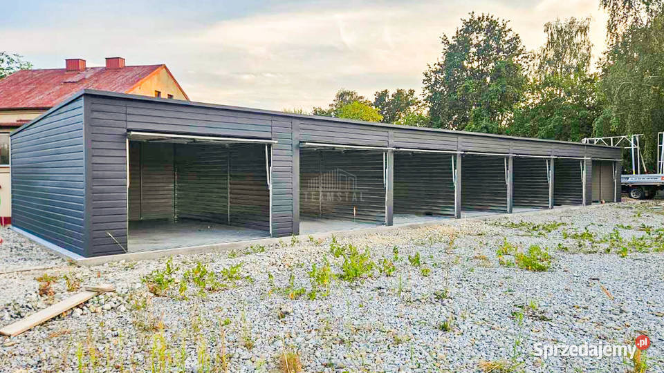 Rząd garaży 24x55m 7x brama uchylna antyracyt Toruń