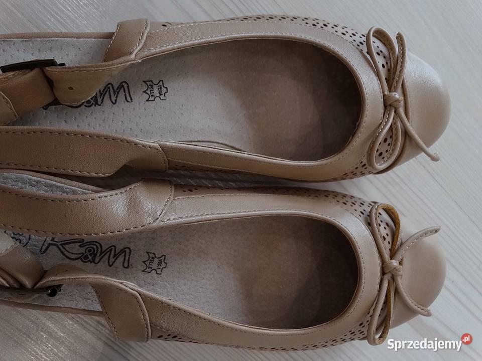 Buty Sandały Skórzane Skóra Naturalna Beżowe Łomża