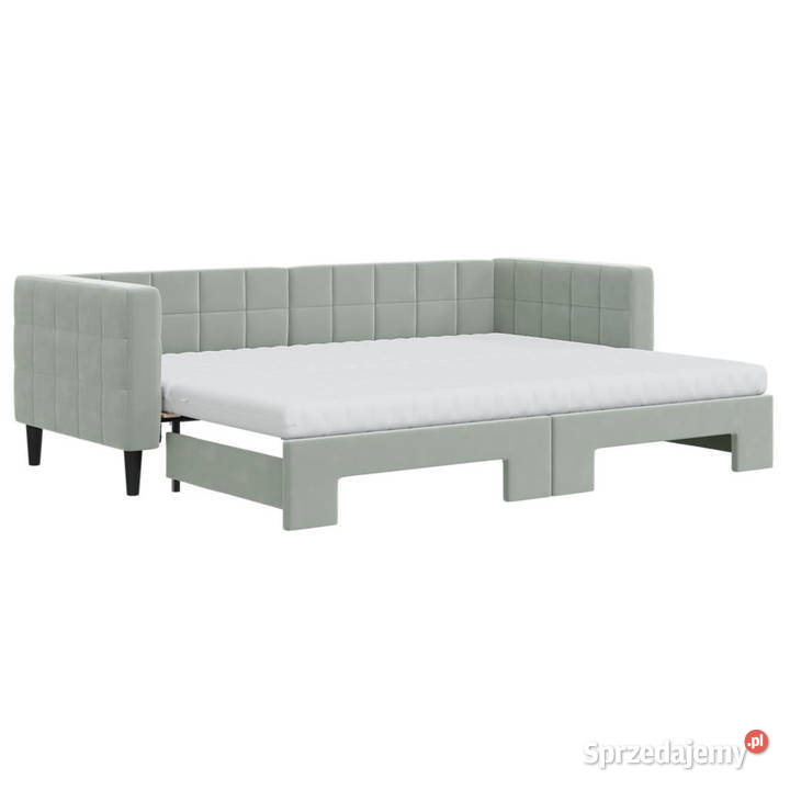 Sofa rozsuwana z materacami jasnoszara aksamit 223cm Warszawa
