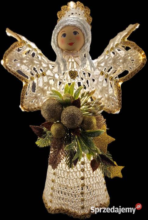 Świąteczny Anioł ręcznie wykonany 29 biały Krzywaczka