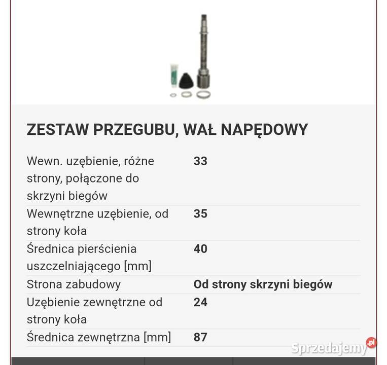 Pascal G72014PC Zestaw przegubu wał napędowy