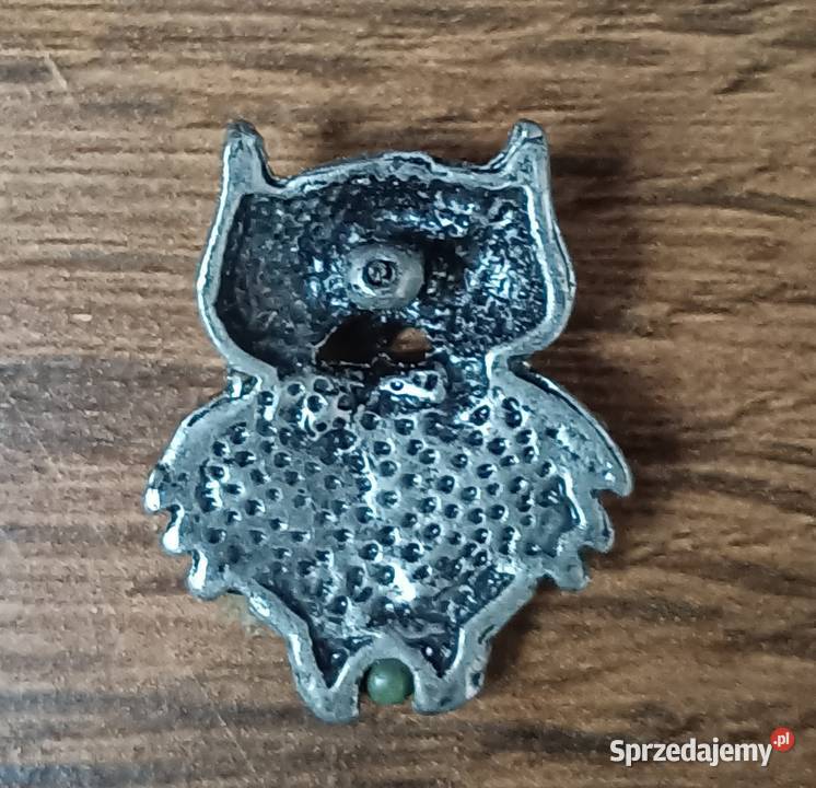 Sowa ozdobna z cykoriami vintage broszka