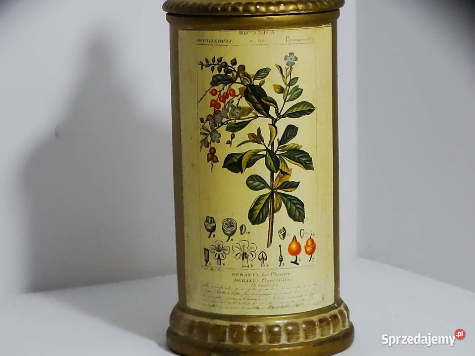 Zabytkowy pojemnik aptekarski z ilustracją Biłgoraj