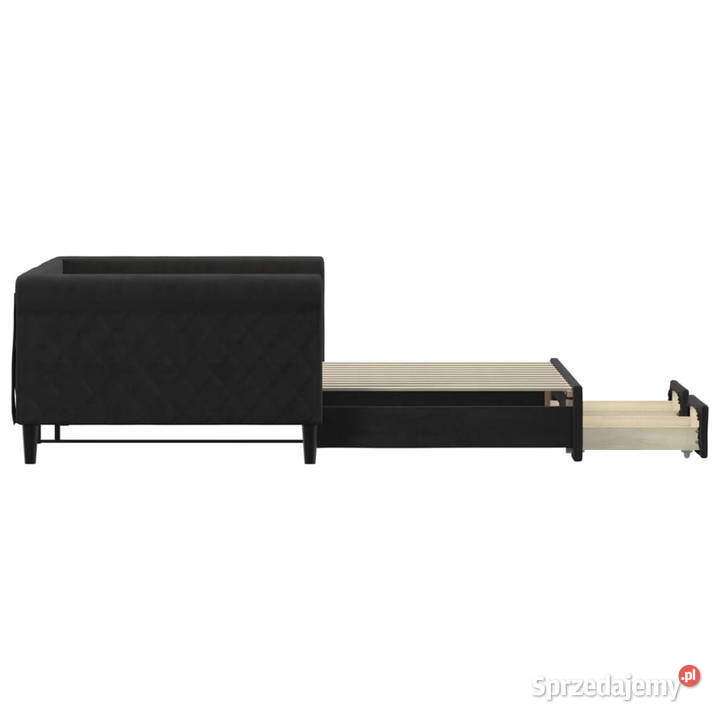 Sofa rozsuwana z szufladami czarna aksamit