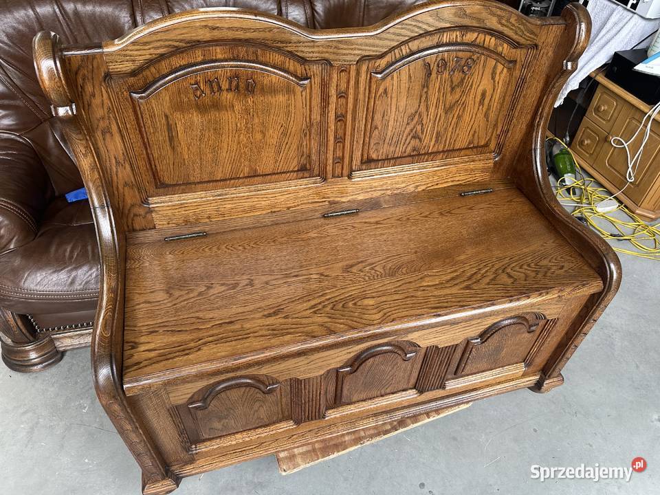 Masywna ciężka dębowa ławka skrzynia 120 Sławoszewek