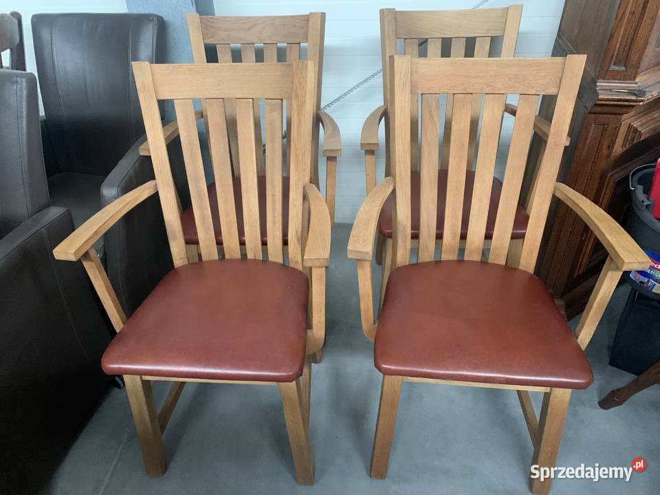 Ładne dębowe fotele krzesła z podłokietnikami ze skóry