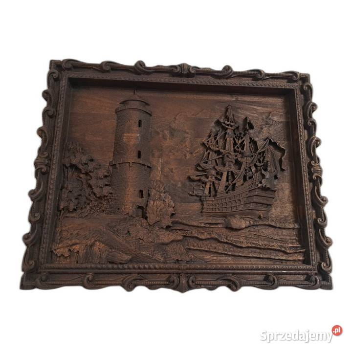 Rzeźba Latarnia i statek klasyczna płaskorzeźba