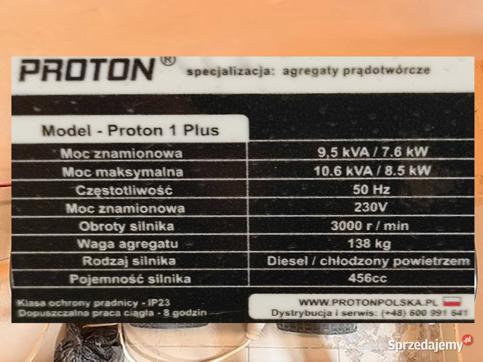 Generator PROTON 1 Plus diesel 62 kW AC 230 V12V Rąbień