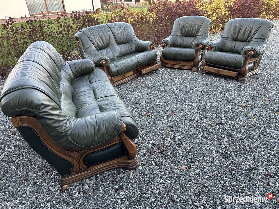 Masywny wypoczynek ze skóry na dębowym stelażu Sławoszewek