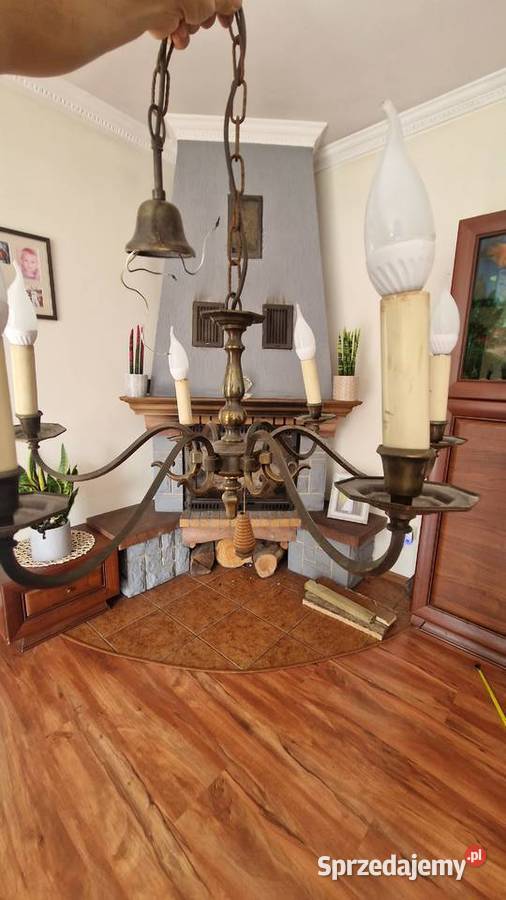 Żyrandol mosiężny przedwojenny sześcioramienny Lampy wiszące Gorzów Wielkopolski
