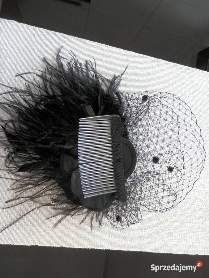 Toczek Fascynator Czarny Woalka Pióra Naturalne Dla kobiet Galanteria i dodatki Łomża