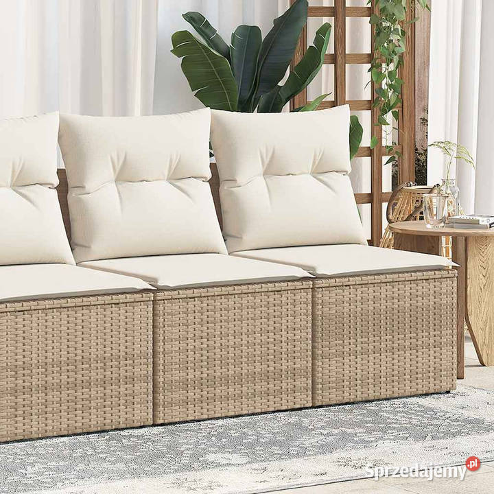 4cz sofa ogrodowa z poduszkami beżowy rattan PE Zestawy mebli ogrodowych Warszawa sprzedam