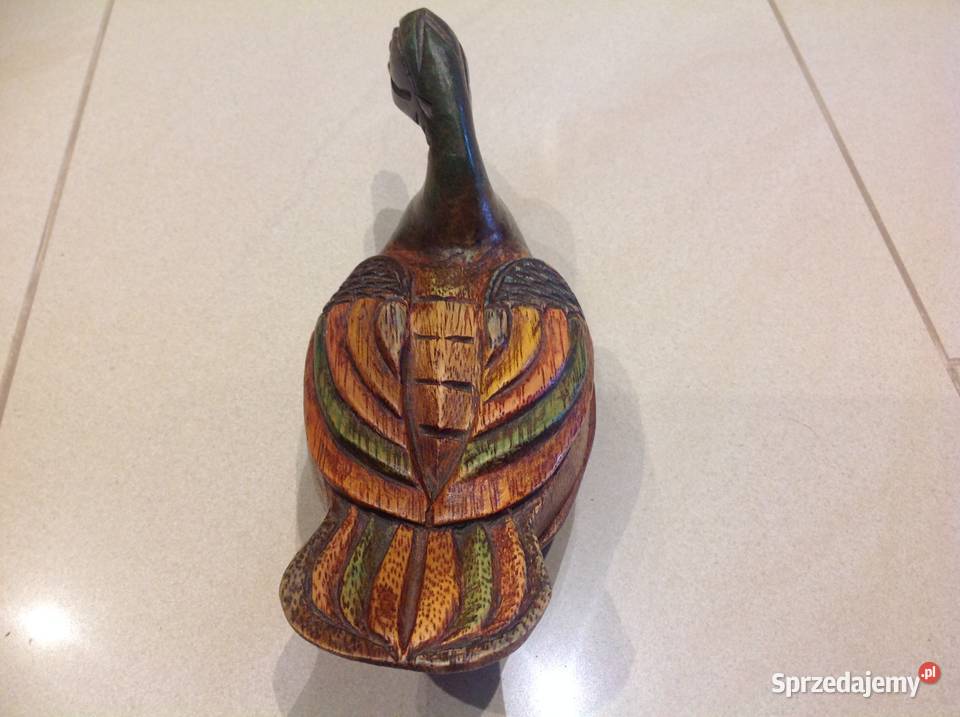 Kaczka Drewniana Malowana Szkatułka Stara Nowa Sól