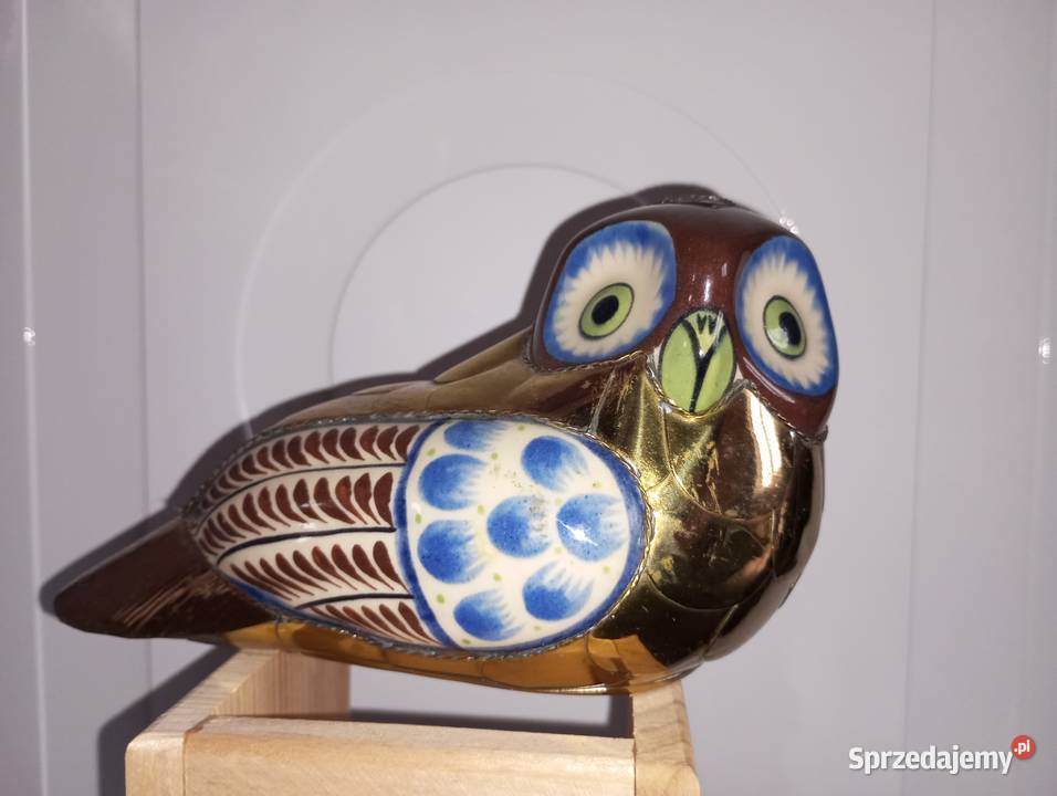 Sowa ceramika z mosiądzem