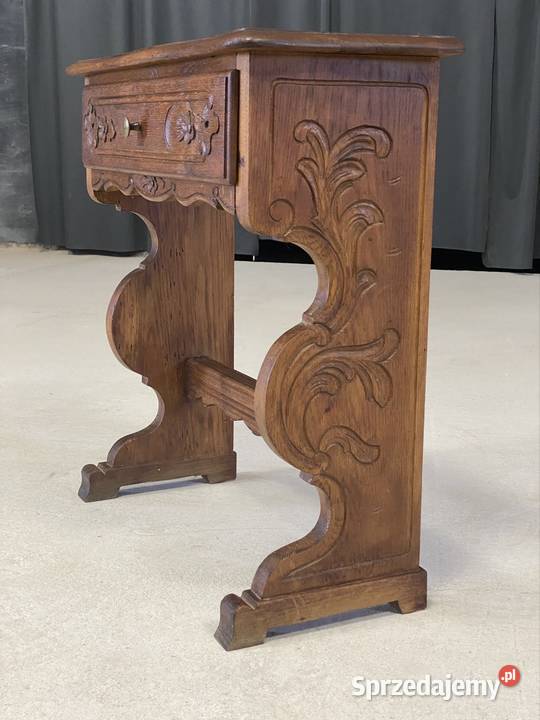 Rzeźbiona dębowa konsola z szufladą szafka Budno