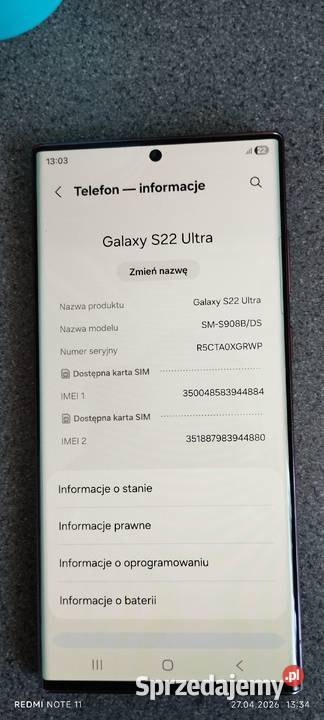 Telefon Samsung Galaxy S22 ULTRA Stan Idealny Gliwice