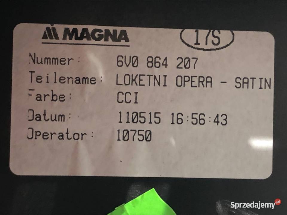 PODŁOKIETNIK SKODA RAPID Kombi 6V0864207