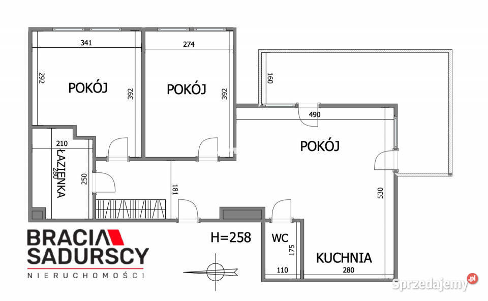 Mieszkanie na wynajem 59m2 3 pokoje Kraków