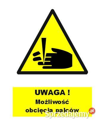 Naklejka Uwaga Możliwość obcięcia palców 10 x 15 Kamionna