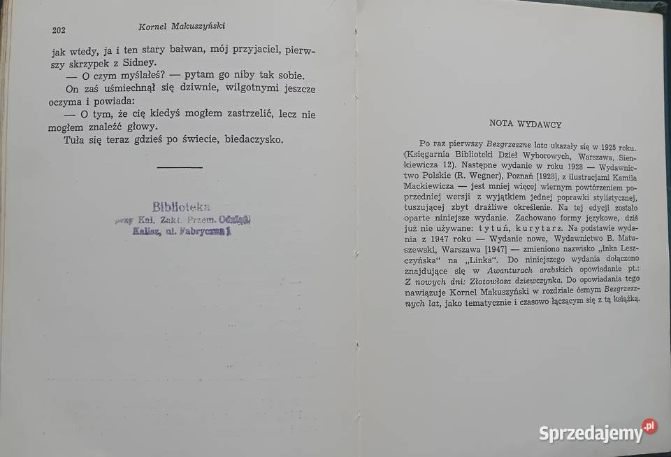 Kornel Makuszyński Bezgrzeszne lata Wydawn sprzedam