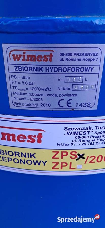 Hydrofor zbiornik 200 l sprzedam Jabłonna
