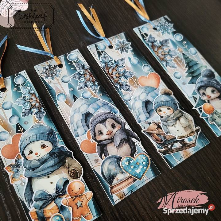 Zakładka do książki zima pingwin bałwan ręcznie Antyki, Sztuka, Kolekcje Łódź