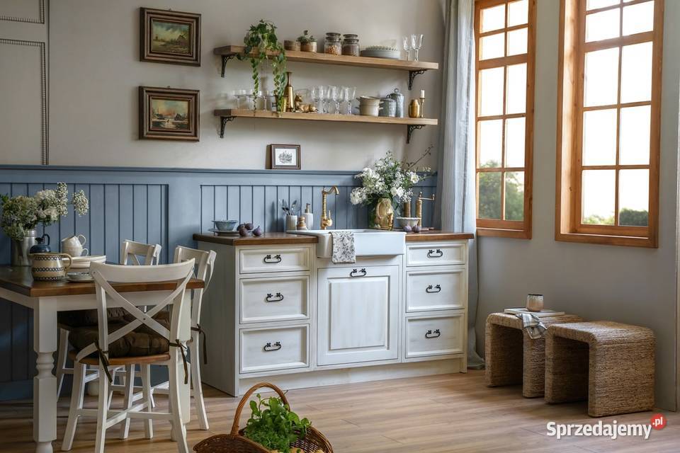 Biała kuchnia drewniana w starym stylu 165cm Maków Podhalański