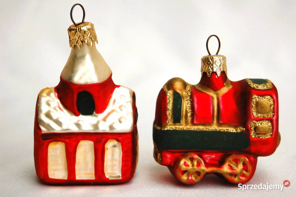 Kościół i lokomotywa bombka szklana ręcznie wielokolorowy Lublin