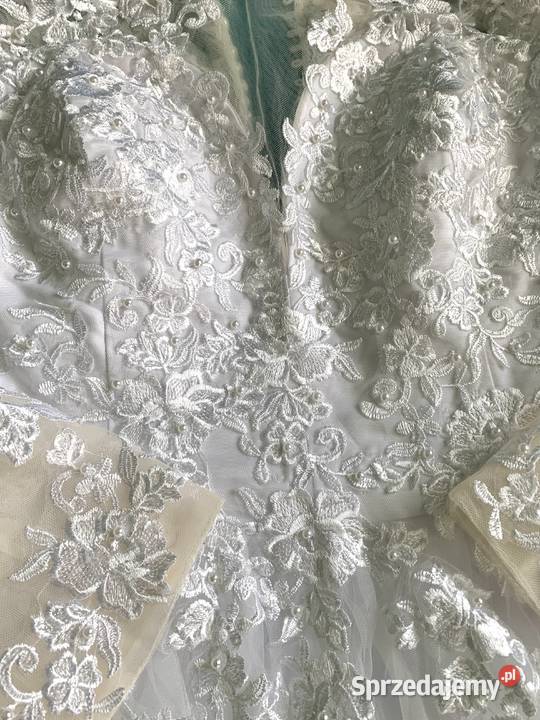 Suknia ślubna liniaA koronka perły rękawy 46 46W Jelenia Góra
