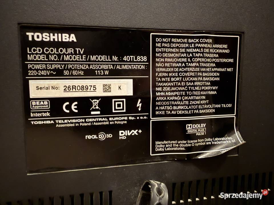 Telewizor LCD Toshiba 40TL838 Gdańsk