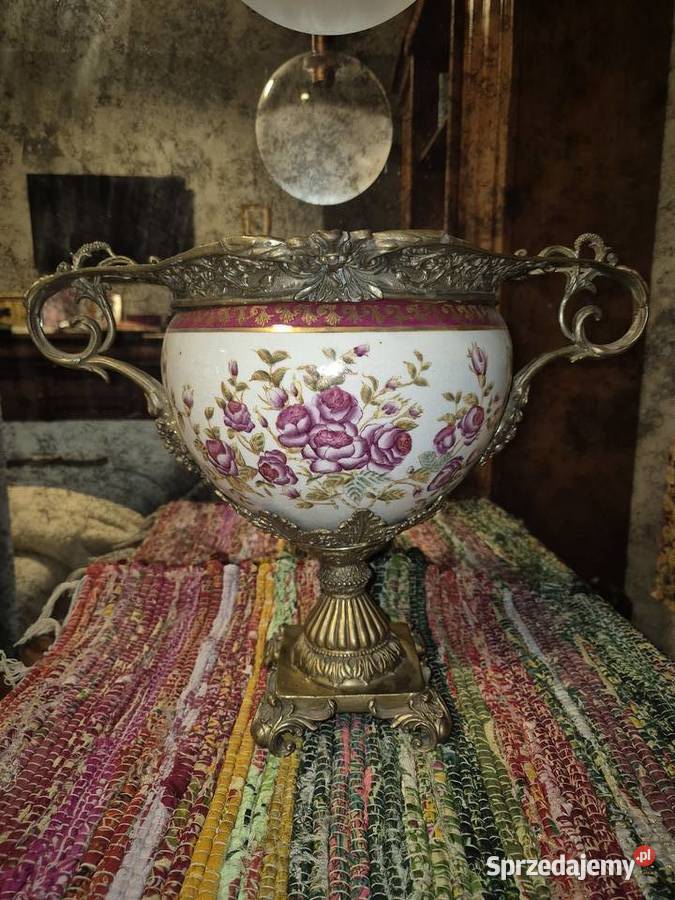 Waza porcelanowa z różami przepiękne okucie dolnośląskie Wrocław sprzedam