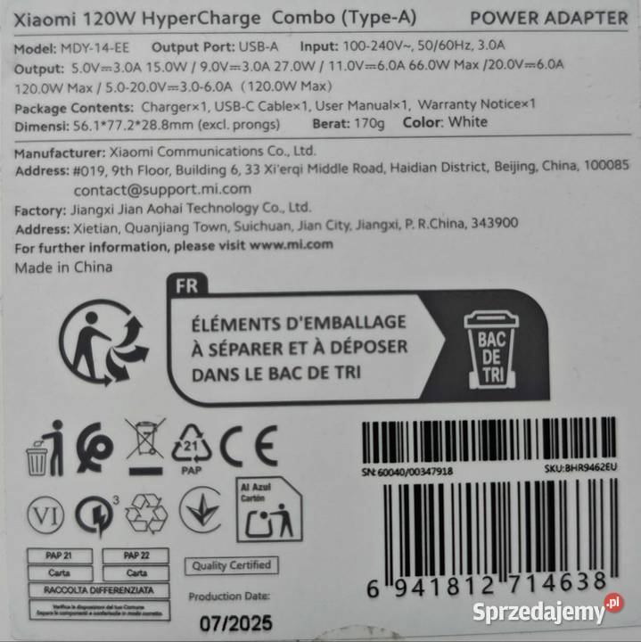 Oryginalna ładowarka XiaomiPOCO 120W hypercharge Katowice