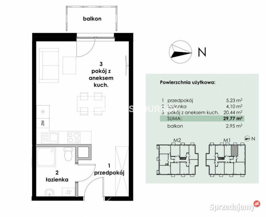 Mieszkanie 2977m2 1pok Skawina blok