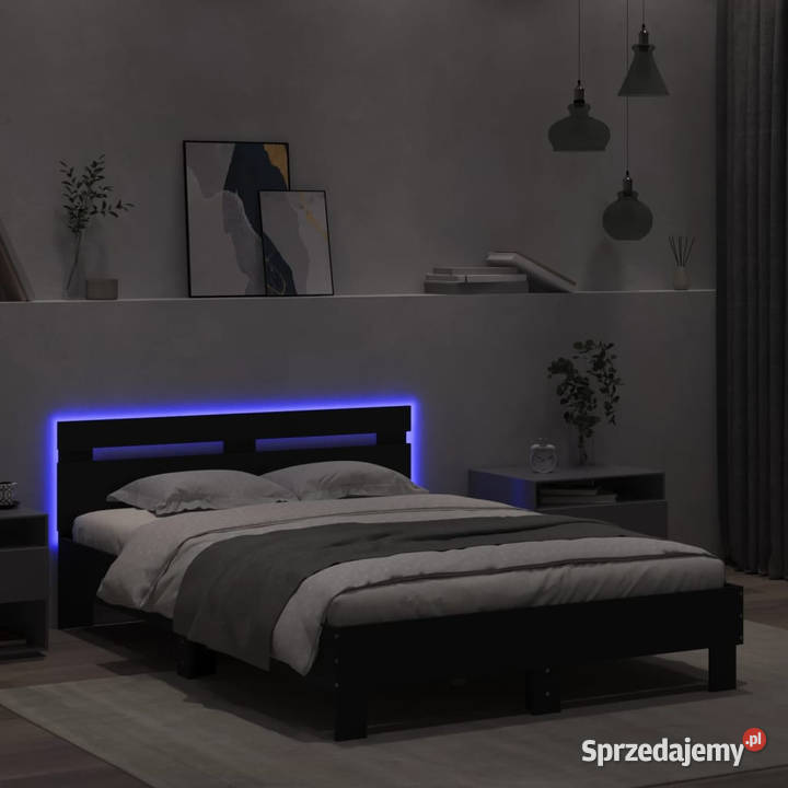 Rama łóżka z wezgłowiem i LED czarna 135x190 Łóżka Warszawa