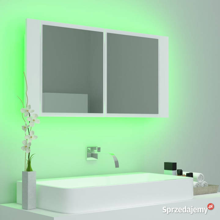 Szafka łazienkowa z lustrem i LED biała 90x12x45 Łazienkowe Warszawa