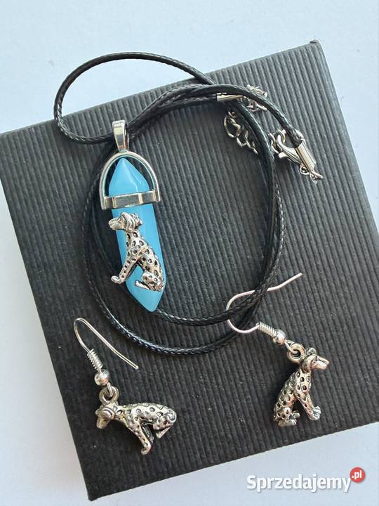 Zestaw biżuterii z metalu i szkla naszyjnik podlaskie Łomża