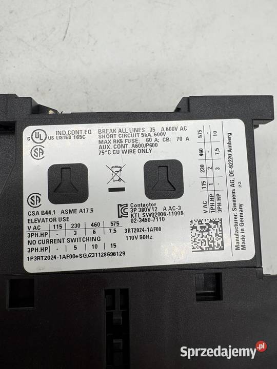 Siemens 3RT20241AF00 Stycznik 6kW Warszawa