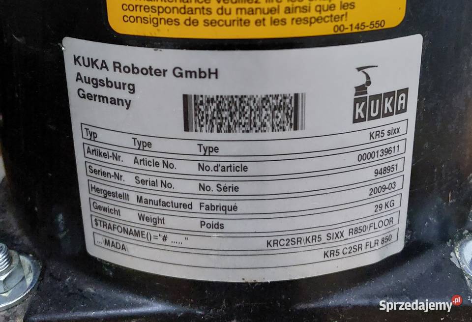 Robot przemysłowy KUKA KR5 SIXX Sterowanie KR C2 lubuskie Gorzów Wielkopolski