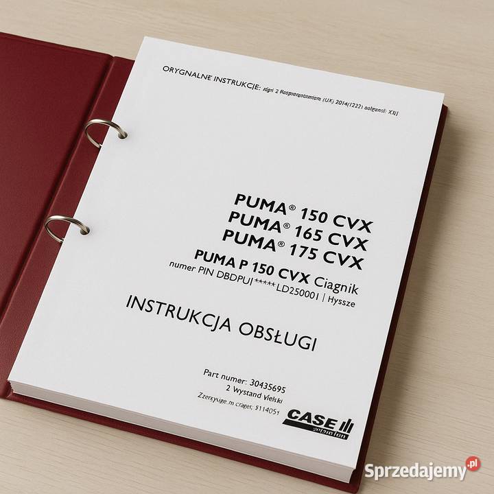 CASE PUMA CVX 150165175 2021r instrukcja obsługi Rok wydania 2021 Gdańsk sprzedam