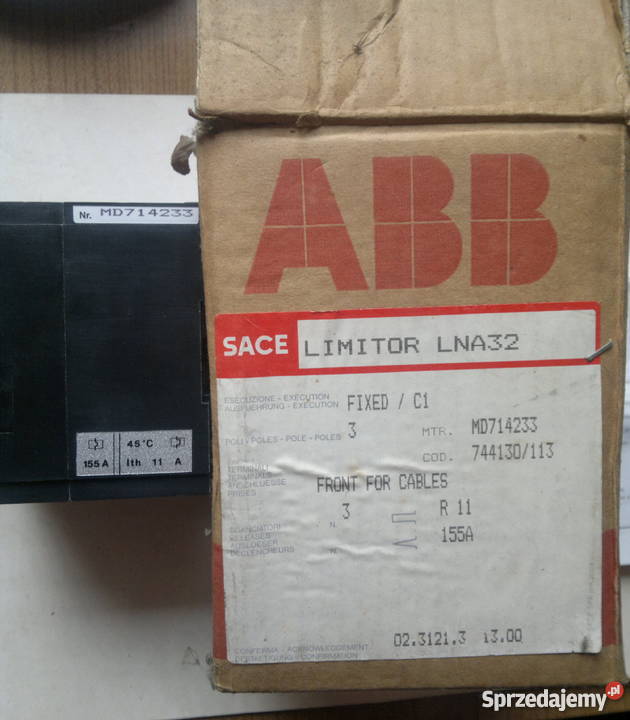 Wyłącznik SACE LNA 32 155A Asea Brown Bover Dąbrowa Górnicza