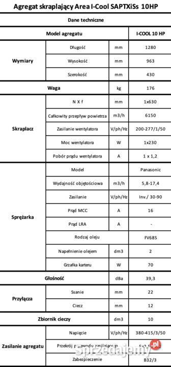 Agregat skraplający Area ICool SAPTXiSs 10HP 5 Pozostałe Łódź sprzedam