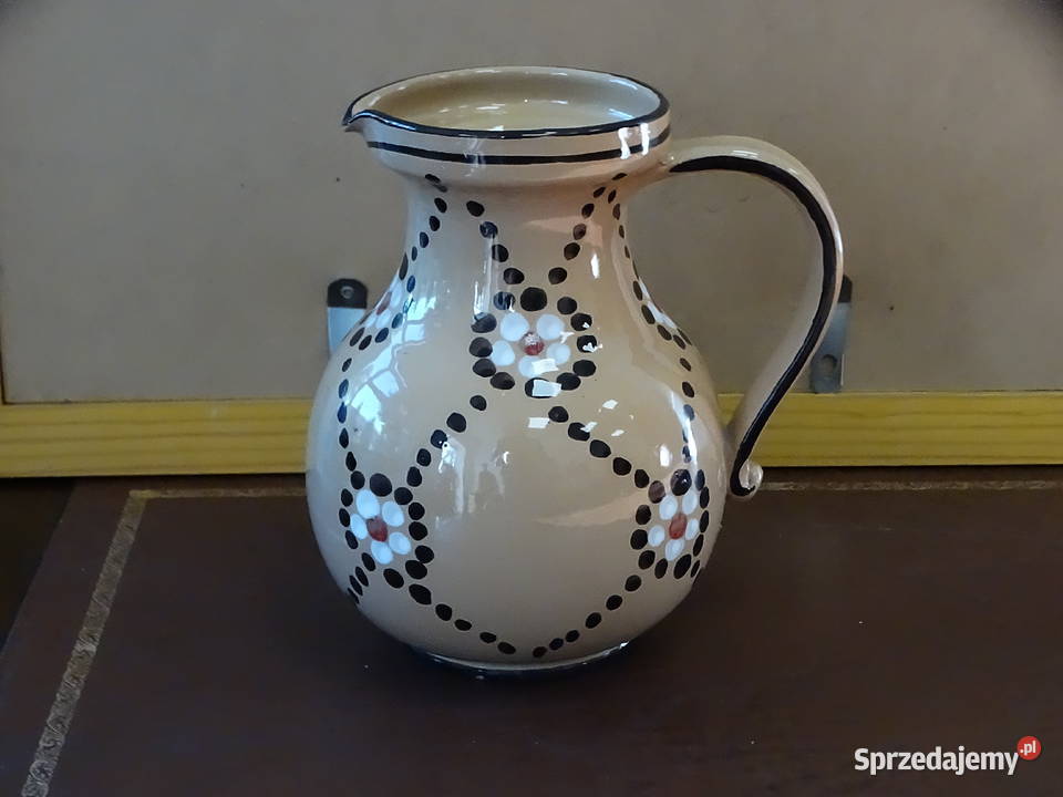 Ceramiczny dzbanek wazon ręcznie malowany retro Biłgoraj