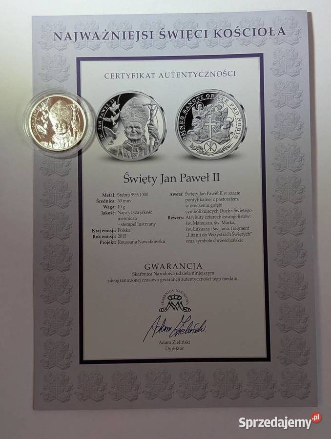 Medal Srebrny Św Jan Paweł II 10g Ag999 Piła