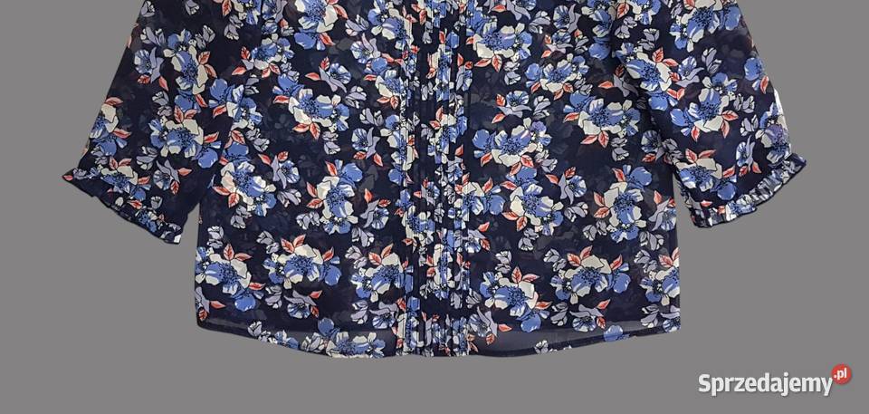 Damska bluzka granatowa w kwiaty z krótkim Kwiatki Chrzanów
